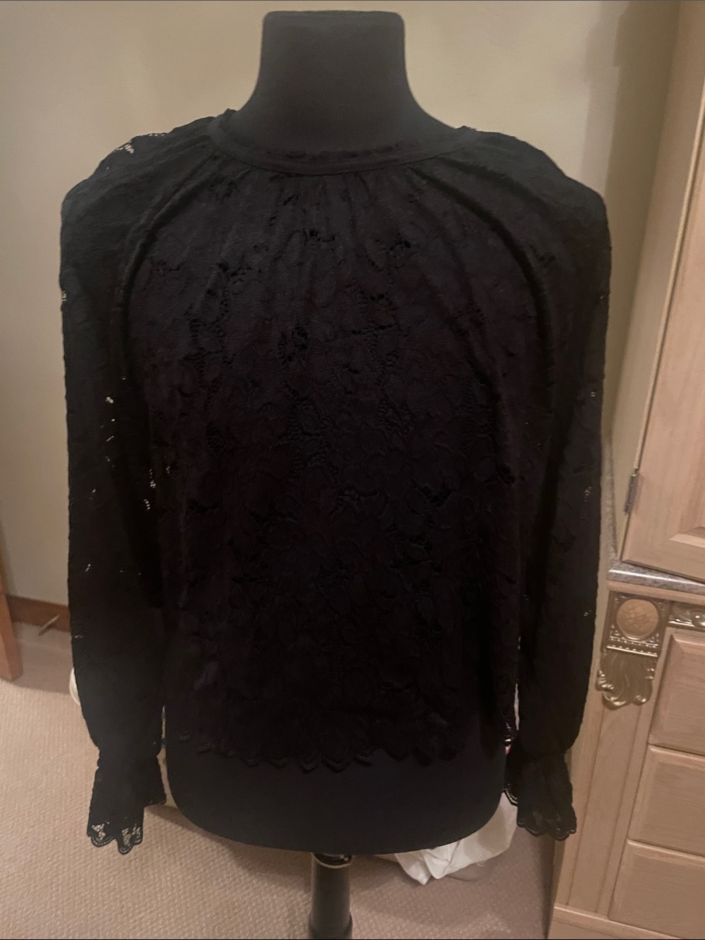 Free People Black Lace Long-Sleeve Top